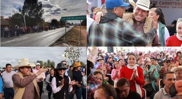 El mandatario estatal, David Monreal, al hacer entrega de la rehabilitación carretera San Jose de Lourdes Fllo