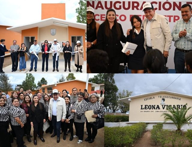 David Monreal, Gabriela Pinedo y Laura Elvia Bermudez Valdez en el pantel con docentes y estudiantes tellesecu rio gde